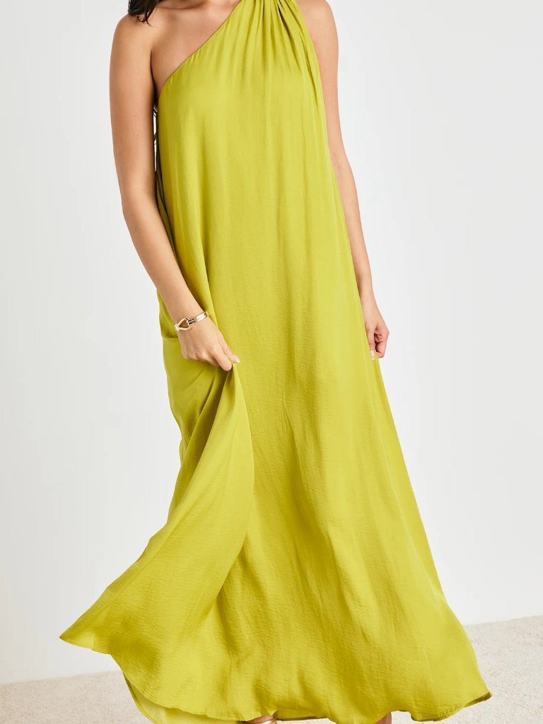 Lulus Chartreuse One Shoulder Maxi Dress Green Size Small